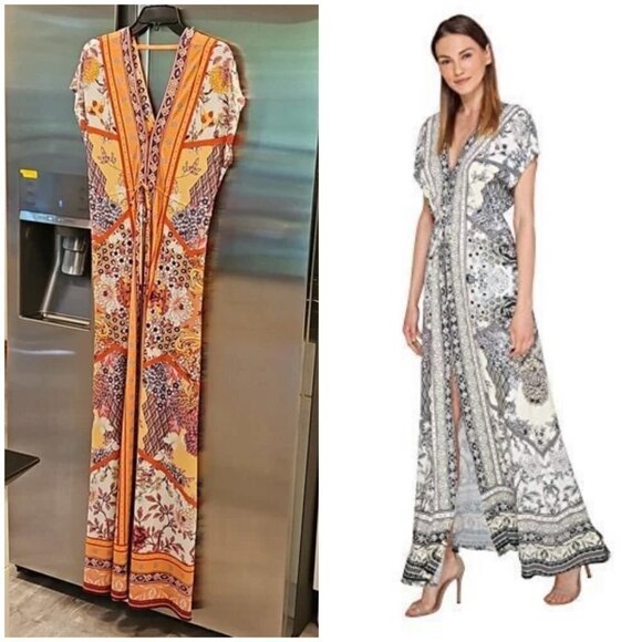 💕HALE BOB💕 Adea Jersey Maxi Dress ~ Mixed Floral and Bird Print Small - Picture 2 of 15